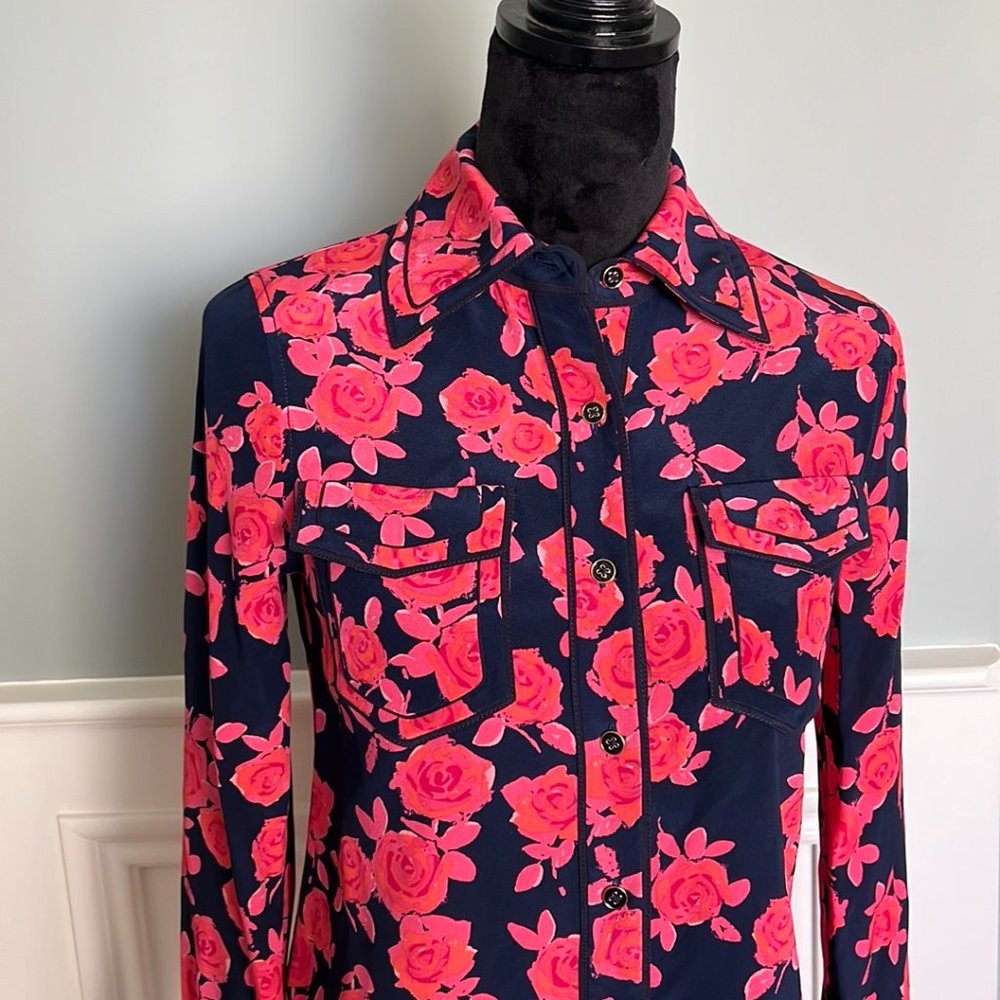 Gorgeous Modern Floral Silk Blouse, Tory Burch, NWOT
